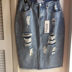 Skirted fancy distressed denim skirt